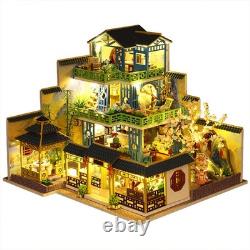 DIY Wooden House 3D Miniature Dollhouse Fuchun Resort WithLED Building Model Gifts
