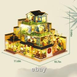 DIY Wooden House 3D Miniature Dollhouse Fuchun Resort WithLED Building Model Gifts