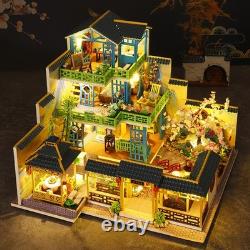 DIY Wooden House 3D Miniature Dollhouse Fuchun Resort WithLED Building Model Gifts