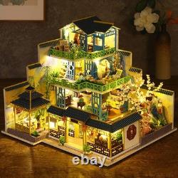 DIY Wooden House 3D Miniature Dollhouse Fuchun Resort WithLED Building Model Gifts