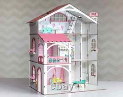 DIY wooden dollhouse with elevator, doll cottage house DIY kit for Lol