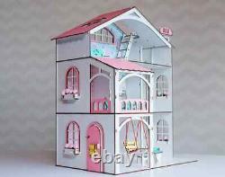 DIY wooden dollhouse with elevator, doll cottage house DIY kit for Lol