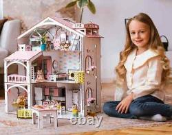 DIY wooden dollhouse with elevator, doll cottage house DIY kit for Lol