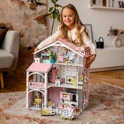 DIY wooden dollhouse with elevator, doll cottage house DIY kit for Lol