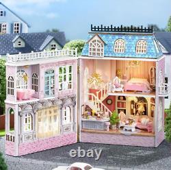 Doll House Miniature House Kit Openable House Kit With LED Light Unused JP AA164