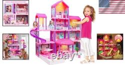 Doll House Wooden 4-Story Playset 11 Rooms Furniture Kids Gift