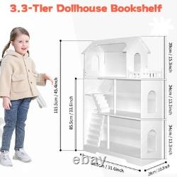 Dollhouse Bookshelf, Wooden Kids Bookshelve Children Doll House Toy Storage Kit