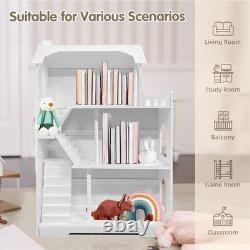 Dollhouse Bookshelf, Wooden Kids Bookshelve Children Doll House Toy Storage Kit