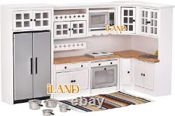 Dollhouse Kitchen, Modern Dollhouse Furniture Set on 1/12 Scale Wooden White to