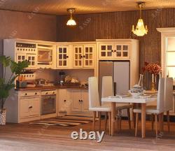 Dollhouse Kitchen, Modern Dollhouse Furniture Set on 1/12 Scale Wooden White to