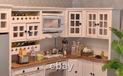 Dollhouse Kitchen, Modern Dollhouse Furniture Set on 1/12 Scale Wooden White to