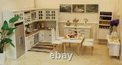 Dollhouse Kitchen, Modern Dollhouse Furniture Set on 1/12 Scale Wooden White to