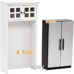 Dollhouse Kitchen, Modern Dollhouse Furniture Set on 1/12 Scale Wooden White to