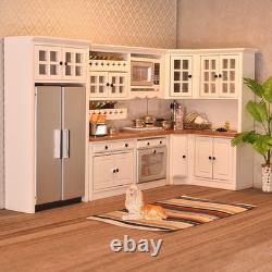 Dollhouse Kitchen, Modern Dollhouse Furniture Set on 1/12 Scale Wooden White to