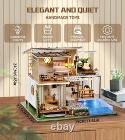 Dollhouse Miniature with Furniture, DIY Wooden Crafts Doll House Mini Handmade