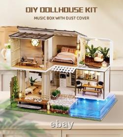Dollhouse Miniature with Furniture, DIY Wooden Crafts Doll House Mini Handmade