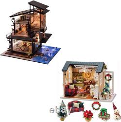 Dollhouse Miniature with Furniture Kit DIY 3D Wooden DIY House Kit with Dust