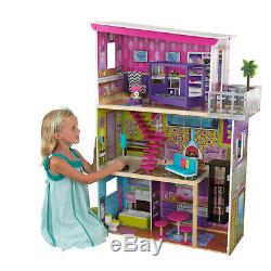 Dollhouse Playset Kit Kids Wooden Furniture Doll House Barbie Girl Miniature Toy