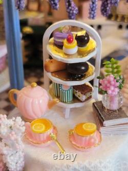 Dollhouse Tea Shop, Completed Miniature, Bookend, Garden, Coffee, Flowers, Gift