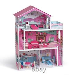 Dollhouse Wooden with Furniture 4 Rooms with 18 Pcs Furniture & Accessories Gift