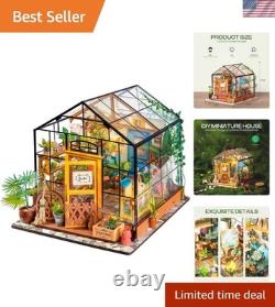 Exquisite Miniature Greenhouse Dollhouse Kit with LED Light Perfect Gift Idea