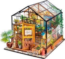 Exquisite Miniature Greenhouse Dollhouse Kit with LED Light Perfect Gift Idea