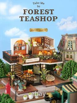 FOREST TEASHOP 3D Wooden Puzzles DIY Miniature Dollhouse Kit building Adult Gift
