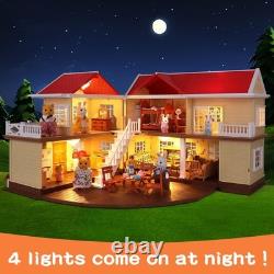Family Cozy Cabin Doll House Playset, Dollhouse Furniture and Accessories, DIY
