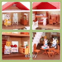 Family Cozy Cabin Doll House Playset, Dollhouse Furniture and Accessories, DIY