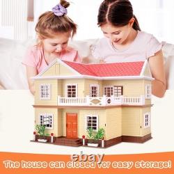 Family Cozy Cabin Doll House Playset, Dollhouse Furniture and Accessories, DIY