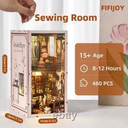 Fifijoy Book Nook Kit Sewing Room DIY Miniature House Dollhouse Kit for Adu