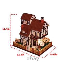 Flower Town Miniature Dollhouse DIY Wooden Building Toys with LED for Xmas Gift