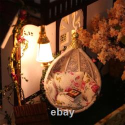 Flower Town Miniature Dollhouse DIY Wooden Building Toys with LED for Xmas Gift