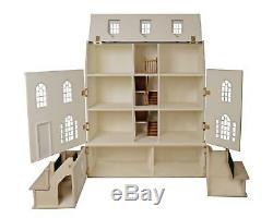 Georgian Dolls House & Basement 112 Scale Unpainted Flat Pack MDF Wood Kit