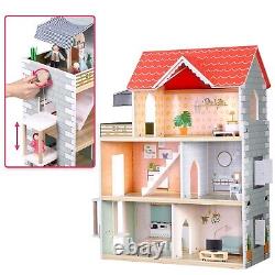 Giant Bean Wooden Doll House, 2.6-ft Tall DIY Miniature Dollhouse Kit with El