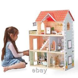 Giant Bean Wooden Doll House, 2.6-ft Tall DIY Miniature Dollhouse Kit with El