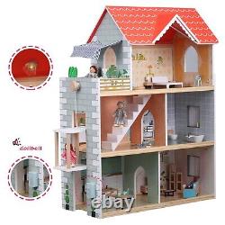 Giant Bean Wooden Doll House, 2.6-ft Tall DIY Miniature Dollhouse Kit with El