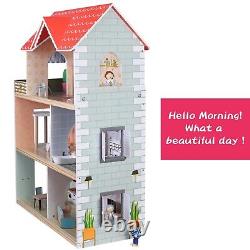 Giant Bean Wooden Doll House, 2.6-ft Tall DIY Miniature Dollhouse Kit with El