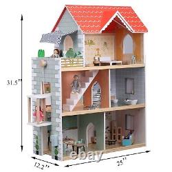 Giant Bean Wooden Doll House, 2.6-ft Tall DIY Miniature Dollhouse Kit with El