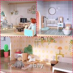 Giant Bean Wooden Doll House, 2.6-ft Tall DIY Miniature Dollhouse Kit with El