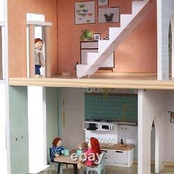 Giant Bean Wooden Doll House, 2.6-ft Tall DIY Miniature Dollhouse Kit with El