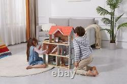 Giant Bean Wooden Doll House, 2.6-ft Tall DIY Miniature Dollhouse Kit with El