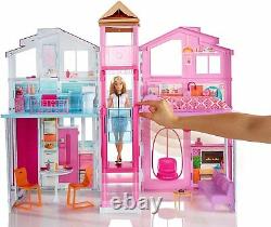 Girls Barbie 3 Storey Town House Play Set With Furniture