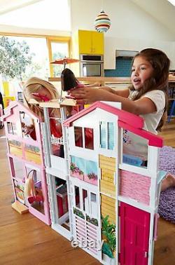 Girls Barbie 3 Storey Town House Play Set With Furniture