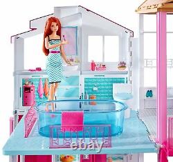 Girls Barbie 3 Storey Town House Play Set With Furniture