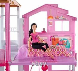 Girls Barbie 3 Storey Town House Play Set With Furniture
