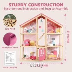 Girls' DIY Doll House with Furniture Accessories
