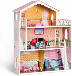 Girls Dream Wooden Pretend Play Doll House Kit Dollhouse withFurniture 3 Level