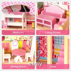 Girls Dream Wooden Pretend Play House Doll Dollhouse with 7 pcs Furniture