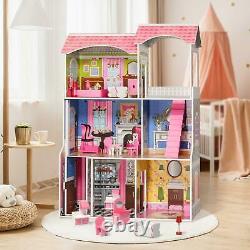 Girls Dream Wooden Pretend Play House Kids Doll Dollhouse Mansion with Furnitures
